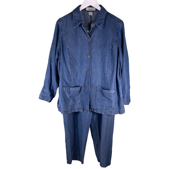 Linden Hill Straight Pants and Shirt Large Women's Blue 100% Tencel Cargo Pocket - Picture 9 of 10